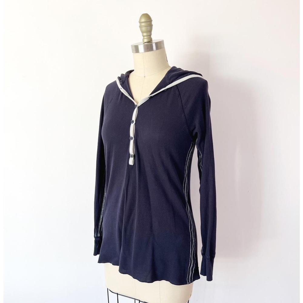 Gap Hoodie‎ Navy Blue Vintage 2006 Waffle Knit Henley Button Front Large
